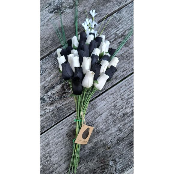 3 Dozen Black and White Wooden Rose Flower Bouquet. The Original Wooden Rose - Picture 6 of 8
